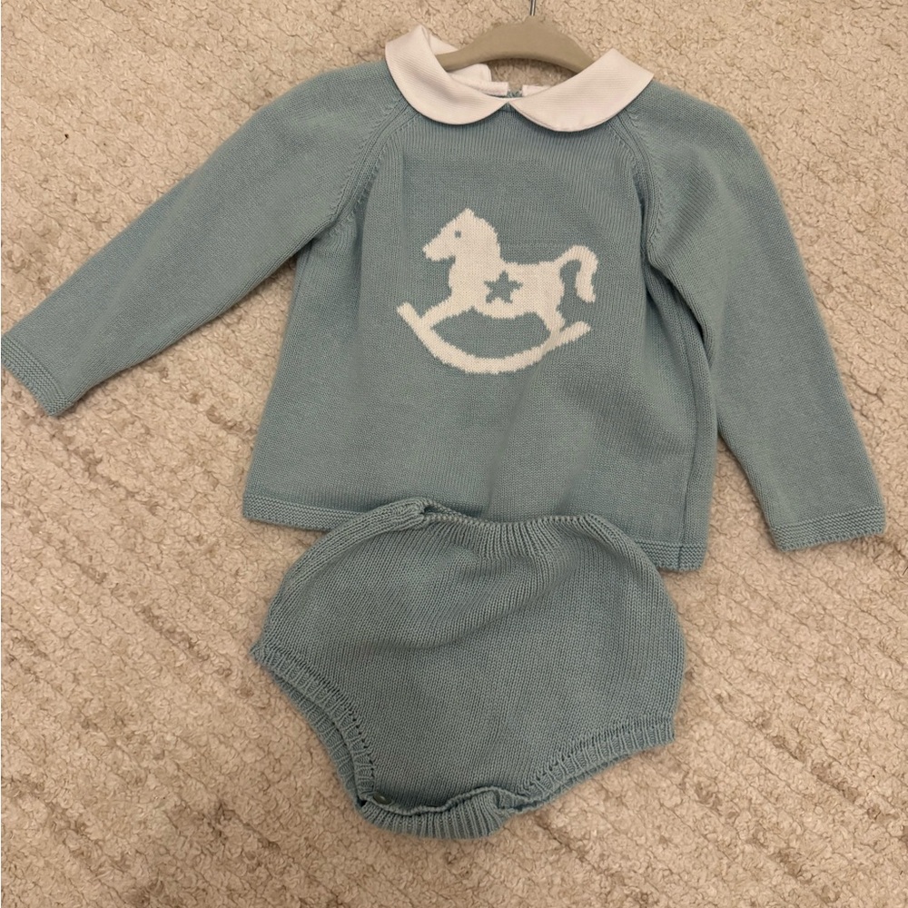 Charming Blue Rocking Horse Knit Set